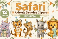 Safari Animals Birthday Clipart PNG, 12 Cute Jungle Animal Product Image 1