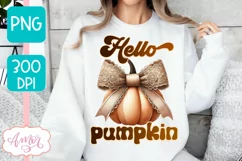 Hello Pumpkin sublimation PNG | Coquette bow PNG design Product Image 3