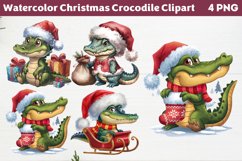 Watercolor Christmas Crocodile Clipart PNG Product Image 1