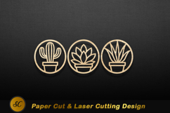 Potted plants circular wood cutouts cactus succulent Laser Product Image 1