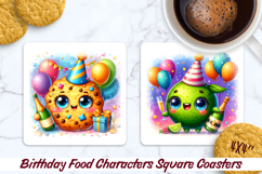 Birthday Food Square Coaster PNG 4x4, Sublimation Design. Product Image 1