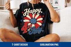 Happy 4th of July PNG, Patriotic Flower Sublimation Design Product Image 4