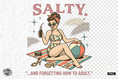 Funny Vintage Summer Beach Girl Clipart Product Image 1
