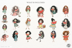 Whimsical Summer Girl &amp; Watermelon Clipart Product Image 4