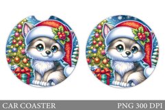 Wolf Car Coaster Sublimation. Christmas Car Coaster Design Product Image 1