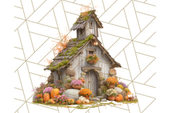 Fall Barn Clipart PNG With Pumpkins and Flowers, Autumn Png Product Image 5