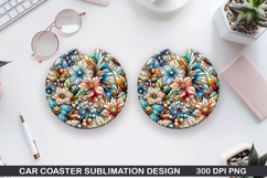 Flowers Car Coaster Sublimation|Christmas Coaster PNG Design Product Image 1