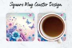 Flowers &amp; Butterfly Mug coaster | Coaster | Sublimation Product Image 1
