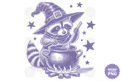 Vintage Funny Sarcastic Feral Witch Raccoon Halloween PNG Product Image 1