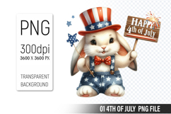 4th Of July Bunny Sublimation Clipart PNG Design Product Image 1