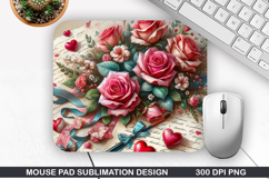 Rose Flower Mouse Pad, Valentine Mouse Pad PNG Design Product Image 1