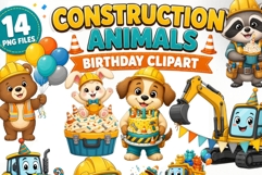 Construction Animals Birthday Clipart Bundle | 14 PNG Files Product Image 1