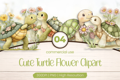 Cute Turtle Flower Clipart PNG Product Image 1
