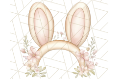 Pastel Pink Easter Bunny Egg and Flowers Clipart PNG Product Image 3