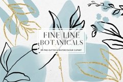 Fine Line Floral, Blue Watercolour Clipart Product Image 1