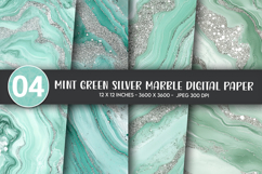 Mint Green Silver Marble Digital Paper Product Image 1