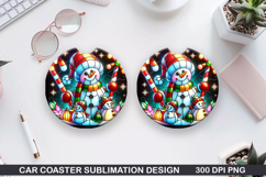 Snowman Car Coaster Sublimation|Christmas Coaster PNG Design Product Image 1