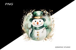 Green Snowman Clipart, Gold and Emerald Chistmas Clipart Product Image 1