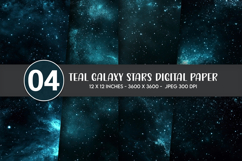 Teal Galaxy Stars Digital Paper Product Image 1
