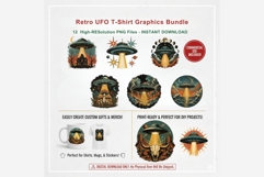 Retro UFO T-Shirt Graphics Bundle | Alien Spaceship PNG Product Image 8