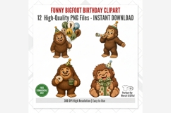 Funny Bigfoot Birthday Clipart | 12 PNG Cute Sasquatch Party Product Image 8
