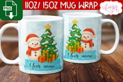 Custom Christmas mug wrap PNG, Cute Snowman png template Product Image 3