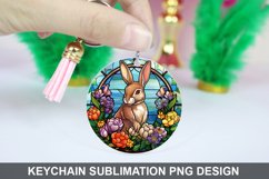 Bunny Round Keychain, Bunny Flowers Keychain Design Product Image 1