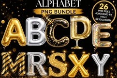 New Year Alphabet PNG Bundle | Gold Silver Balloon Letters Product Image 1