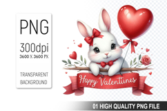 Cute Bunny Clipart PNG, Valentine&#039;s Day Animal PNG File Product Image 1