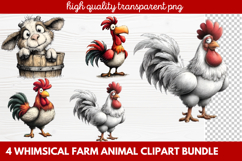 4 Whimsical Farm Animal Clipart | Cute Farm Animals PNG Set Product Image 1