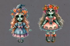 Watercolor Halloween Zombie Doll. PNG sublimation Product Image 5