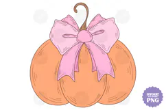 Coquette Girly Halloween Pumpkin Pink Bow Clipart PNG DTF Product Image 1