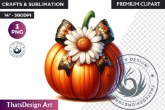 Floral Coquette Pumpkin and Daisy PNG with bow fall Clipart Product Image 1
