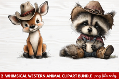2 Whimsical Western Animal Clipart | Cute Cowboy Animals PNG Product Image 1