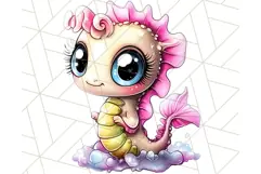 Cute Sea Creatures Clipart, Mermaid, Seahorse, Crab PNG Product Image 2