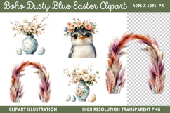 Boho Dusty Blue Easter Clipart Bundle PNG Product Image 10