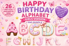 Happy Birthday Alphabet PNG | Girls Birthday Letters Clipart Product Image 1