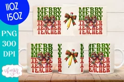 Merry teacher mug wrap PNG, Christmas coffee mug PNG Product Image 4