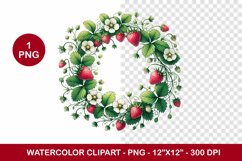 spring png watercolor clipart - strawberry wreath Product Image 1