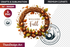 Cozy Autumn Wreath - Boho Farmhouse Fall Clipart PNG Product Image 1