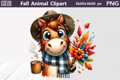 Fall Coffee Horse Clipart | Autumn Animals Leaves PNG Product Image 1