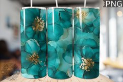 Teal Alcohol Ink Flower Tumbler Wrap -High Quality 300 Dpi Product Image 1
