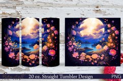 Moon with Flowers Tumbler Wrap | 20 oz. | Celestial PNG Product Image 1