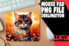 Vibrant Cat in Floral Mouse Pad Design PNG Product Image 1