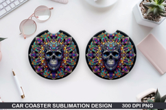 Skull Car coaster sublimation, Halloween Coaster PNG Product Image 1