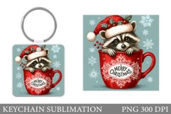 Christmas Raccoon Keychain. Christmas Keychain Sublimation Product Image 1