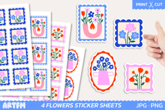 Retro Flowers Sticker Sheets | Floral Stamp Planner Sticker Product Image 1