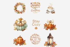 Hello Autumn Watercolor Clipart Bundle, Fall Pumpkin Leaves Product Image 6