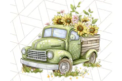 Floral Farm Truck Clipart, Cottagecore Country Truck Png Product Image 5