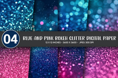 Blue and Pink Bokeh Glitter Digital Paper Product Image 1
